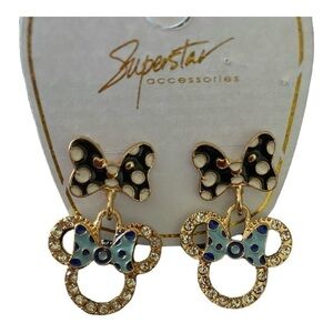 MINNIE MOUSE-GOLD COLOR SHIMMER DANGLE EARRINGS